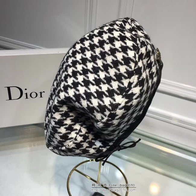 DIOR迪奧 經典款 燈芯絨千鳥格貝蕾帽 LLWJ7603